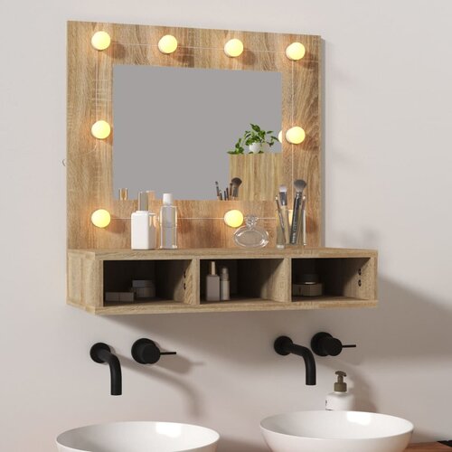 vidaXL Omarica z ogledalom in LED lučkami sonoma hrast 60x31,5x62 cm Cene