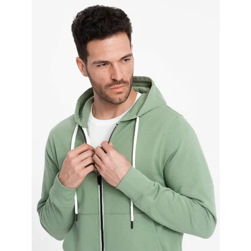 Ombre BASIC men's unbuttoned hooded sweatshirt - green