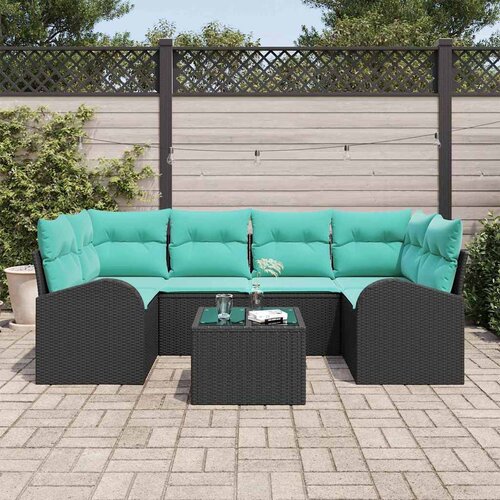  Sjedeća garnitura za vrt 7 kom. 6-Broj sjedala Crna i Tirkizna 234 x 124 x 69 cm Slike