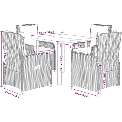  5-dijelni vrtni blagovaonski set sivi od poliratana Siva 80 x 80 x 74 cm Slike