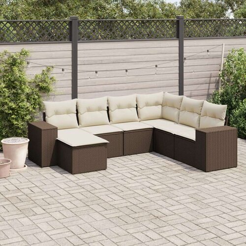 VidaXL 7-dijelni set vrtnih sofa od poliratana s jastucima smeđi Slike