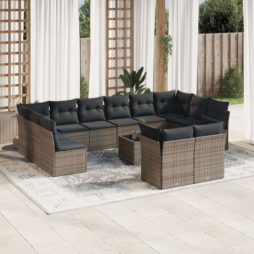  13-dijelni set vrtnih sofa od poliratana s jastucima sivi Slike
