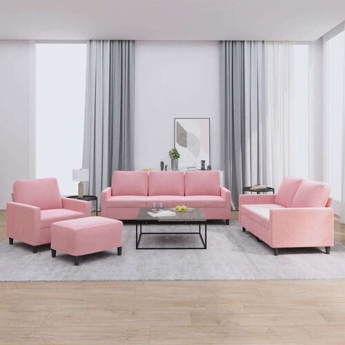  4-dijelni set sofa s jastucima ružičasti baršunasti Ružičasta s jastučićima i tabureom Cene