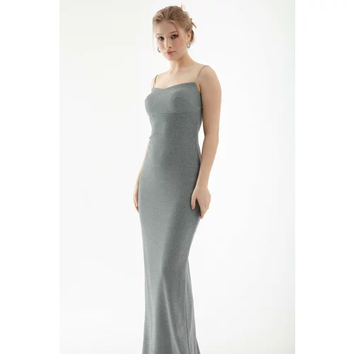 Lafaba Women's Turquoise Stone Strap Decollete Long Evening Dress