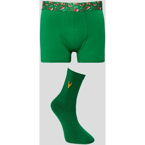 AC&Co / Altınyıldız Classics Men's Green Seamless Christmas Theme Boxer-sock Set. Cene