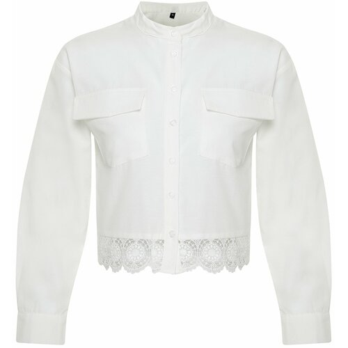 Trendyol Ecru Lace Detail Crop Woven Shirt Cene