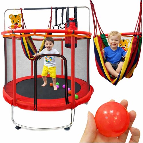  Otro&scaron;ki trampolin z mrežo in ko&scaron;em za ko&scaron;arko 150 cm &ndash; rdeč - Rojstni dan Cene