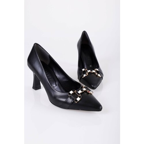 Shoeberry Women's Sadie Black Skin Heeled Shoes Stiletto Cene