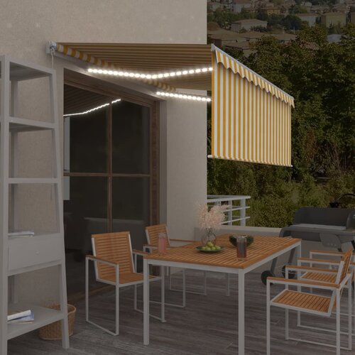 VidaXL Tenda na ručno uvlačenje s roletom LED 3 x 2 5 m žuto-bijela Slike