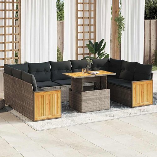 VidaXL 10-dijelni set vrtnih sofa poliratan i bagrem s jastucima sivi Slike