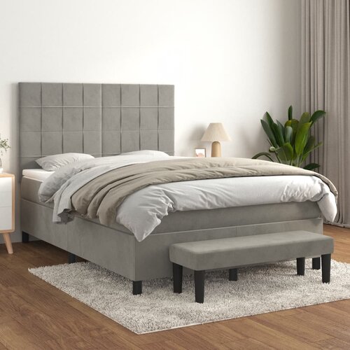 The Living Store Box spring postelja z vzmetnico svetlo siv 140x190 cm žamet - Box Spring Postelja, (21492087) Slike