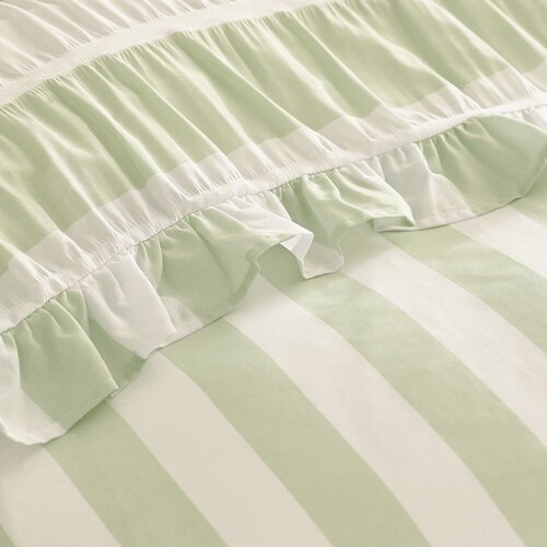 Catherine Lansfield Zelena 3-dijelna posteljina za bračni krevet 200x200 cm Seersucker Frill Stripe &amp;ndash; Slike