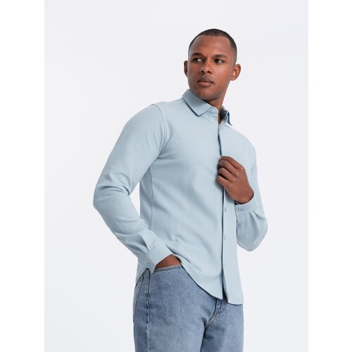 Ombre Men's SLIM FIT shirt in decorative fabric - blue Cijene