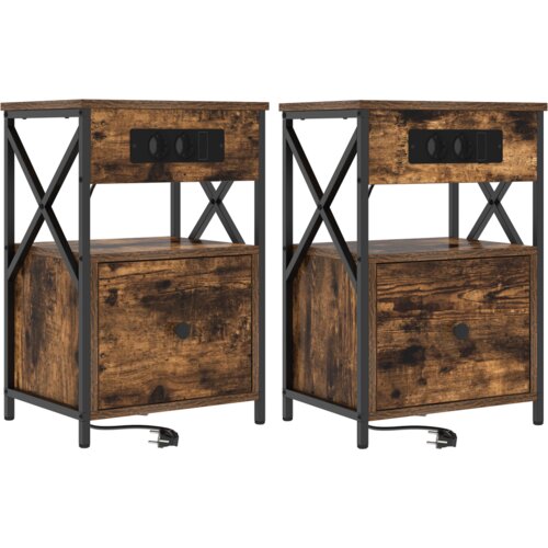 VidaXL Noćni Ormari s ladicama 2 pcs Dimljeni hrast 40 x 31 x 60 cm Slike