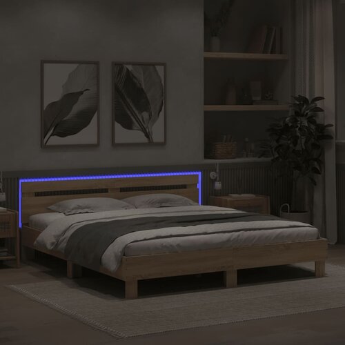  Okvir za krevet s uzglavljem i LED boja hrasta sonome 160x200cm Slike