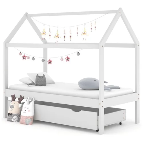 Den Otroški posteljni okvir s predalom bela trdna borovina 80x160cm
