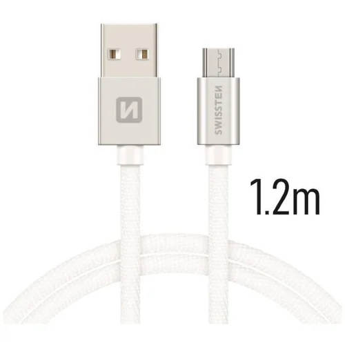 Swissten Kabel USB/microUSB Platneni 3A 1.2m Srebrni, (8595217455474)