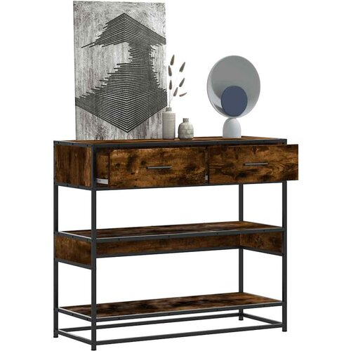 Maison Chic konzolna miza - miza ob steni dimljen hrast 90x35x80 cm inženirski les, (21785887) Slike