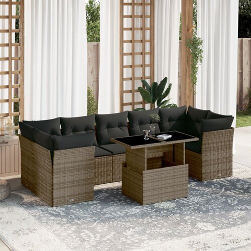 vidaXL 8-dijelni set vrtnih sofa od poliratana s jastucima sivi Cijene