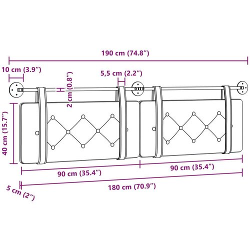  Držeće uzglavlje Zidne Bijeli 190 x 55 x 5 cm Lažna koža - Bijeli 180 cm bez LED Slike