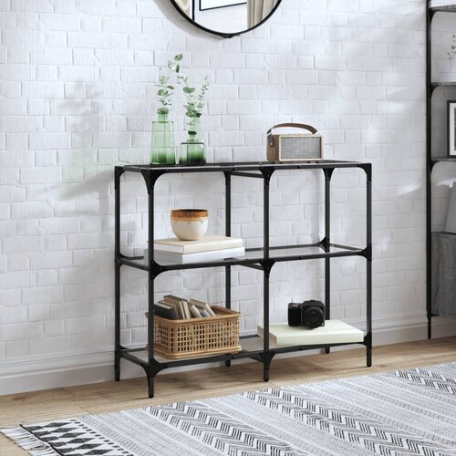 vidaXL Konzolna mizica s stekleno površino 98x30x81 cm jeklo Cene