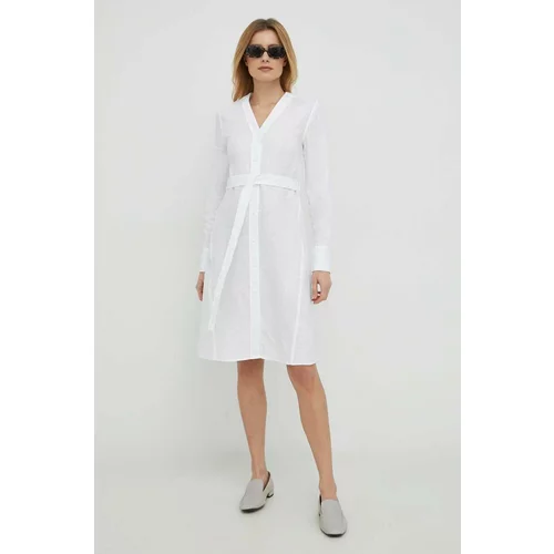 Calvin Klein Lanena obleka bela barva