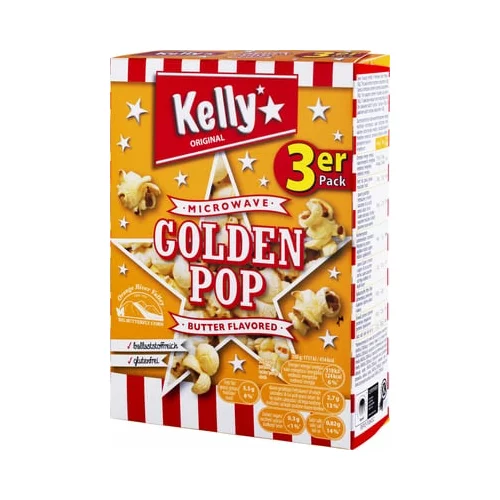 Kelly's POPCORN GOLDEN POP BUTTER za mikrovalovno pečico, 3 delni paket - 270 g