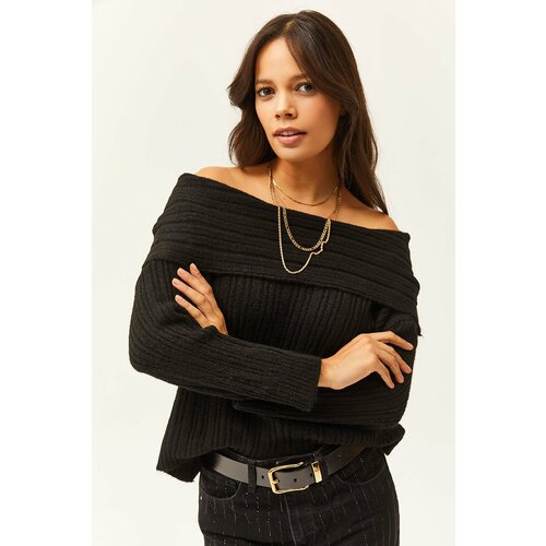 Olalook Women's Black Madonna Collar Soft Textured Knitwear Sweater Cene