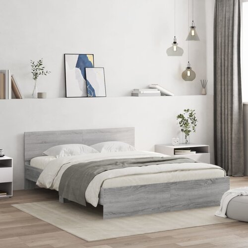 Furnova Posteljni okvir z vzglavjem in LED siva sonoma 160x200 cm, (21937764) Slike