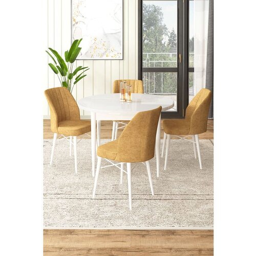 Hanah home Rox - White, Cappuccino WhiteCappuccino Dining Table & Chairs Set (5 Pieces) Cene