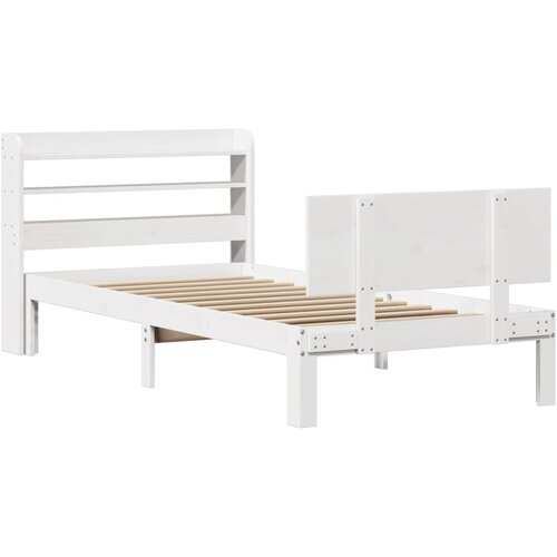 vidaXL Posteljni okvir z vzglavjem bel 100x200 cm trdna borovina, (21303329) Cene