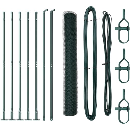 vidaXL Heksagonalna ograja Zelena 1.2x10 m Jeklo, Ograjne stebre s podložkami 7 kos Ø32mm 68.5cm Galvanizirano jeklo Cene