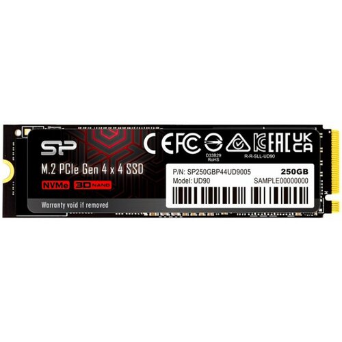 Silicon Power M.2 NVMe 250GB SSD, UD90, PCIe Gen 4x4, 3D NAND, Read up to 4,800 MB/s, Write up to 4,200 MB/s (single sided), 2280 Slike