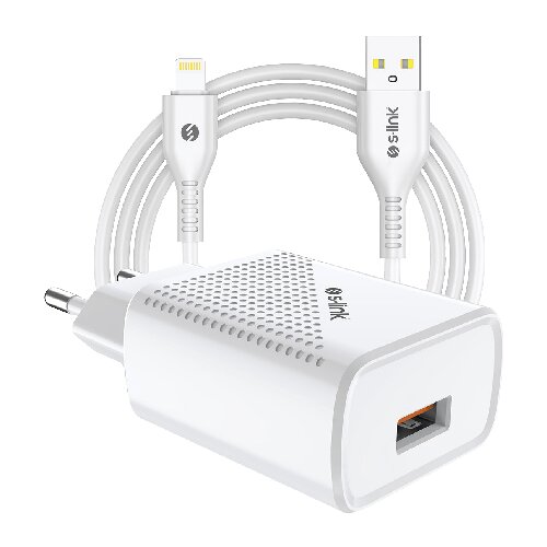 S-link kućni punjač 12w usb-a port + kabl usb-lighitning 1m 2.4a sl-ec40l 5v beli- 35310 ( 18229 ) Cene