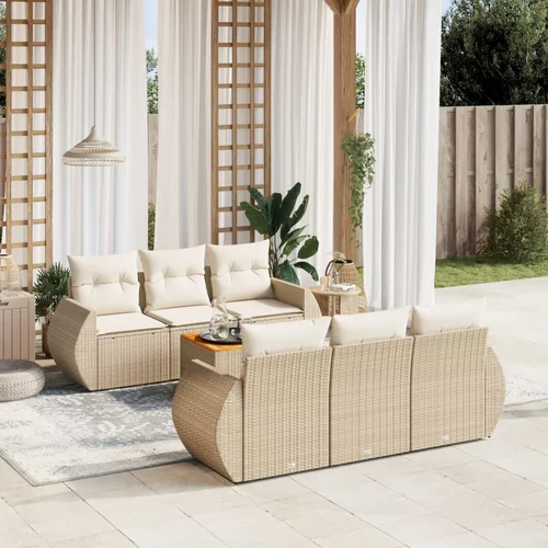  7-dijelni set vrtnih sofa od poliratana s jastucima bež