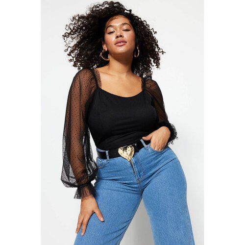 Trendyol Curve Black Sleeves Tulle Woven Blouse Slike