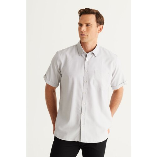 ALTINYILDIZ CLASSICS Men's White-Black Comfort Fit Wide Cut Buttoned Collar Pocket Dobby Shirt Cene