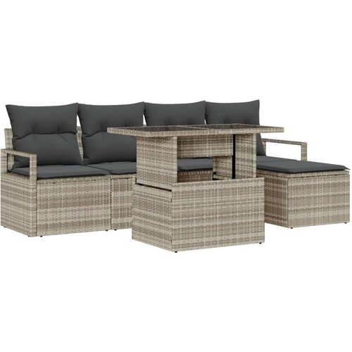  6-delni vrtni sofa set z blazinami svetlo siva poli ratan Cene