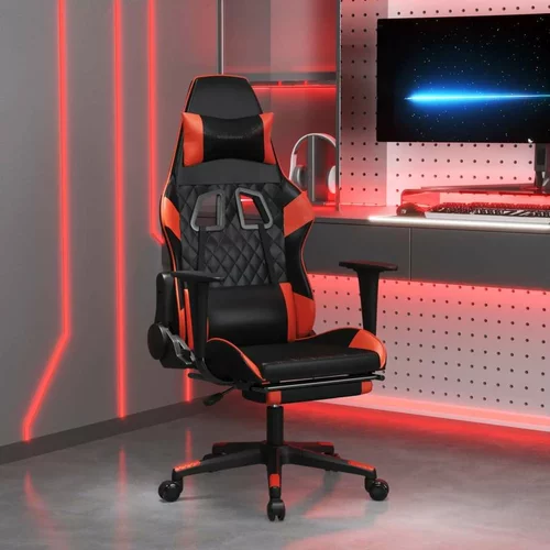  Gaming stol z oporo za noge črno in rdeče umetno usnje, (20701304)