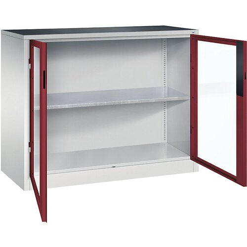 C+P Omara s krilnimi vrati z akrilnim steklom, VxŠxG 1000 x 1200 x 500 mm, 1 polica, svetlo sive / rubinasto rdeče barve Cene