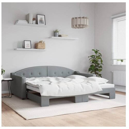 VidaXL Izvlečna dnevna postelja svetlo siva 90x190 cm blago Slike
