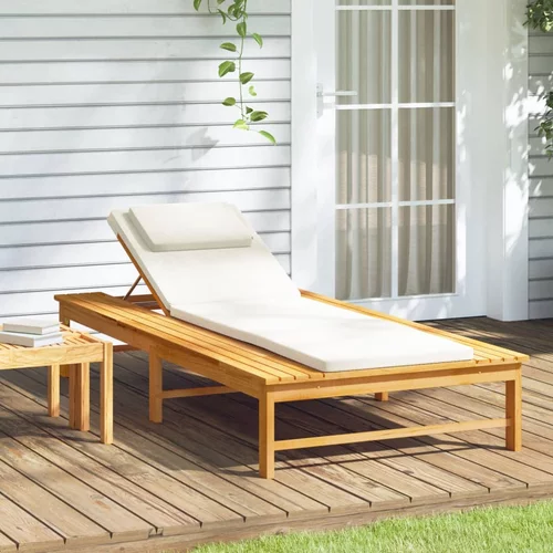  Ležaljka za sunčanje s krem bijelim jastucima od drva bagrema