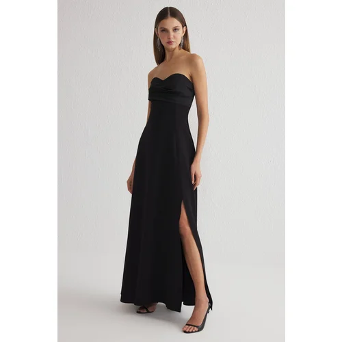 Trendyol Black A-Line Strapless Woven Long Elegant Evening Dress