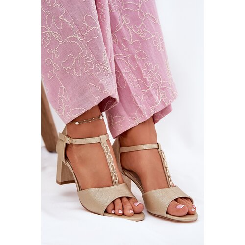 EVENTO Women&amp;#039;s Sandals On A Heel With A Decorative Strap Eco Leather Gold Triavera Slike