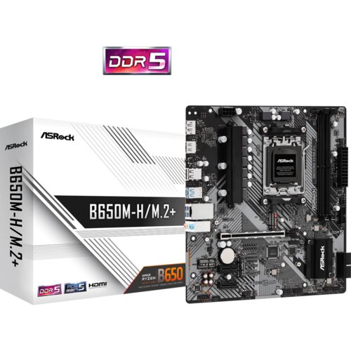 AsRock MB B650M-H/M.2+AMD B650, AM5, 2xDDR5, 2xM.24xSATA, HDMI, DP, microATX Slike