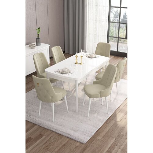 Hanah home Set Trpezarijski sto i 6 stolica Are, krem-bijela Cene