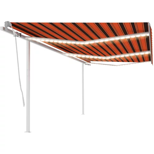 vidaXL Ročno zložljiva tenda z LED lučkami 6x3,5 m oranžna in rjava