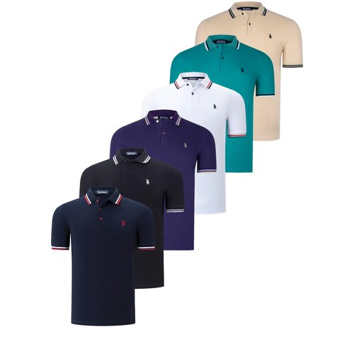 Dewberry SIX SET T8594 MENS T-SHIRT-BLACK-WHITE-NAVY-BLUE-BEIGE-PURPLE-GREEN Slike