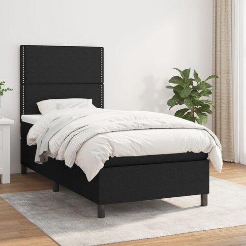 VidaXL Box spring postelja z vzmetnico črna 100x200 cm blago Slike