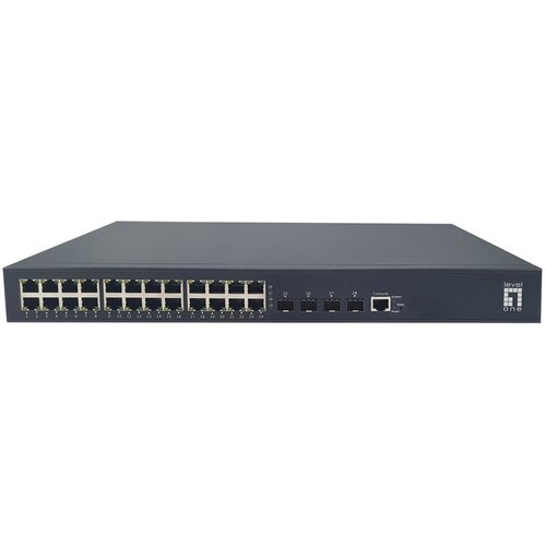  LevelOne 28-Port L3 Lite Managed Gigabit PoE Switch, 802.3af /at PoE, 24 PoE Outputs, 400W Power Budget, 4 x 10G SFP+, Dual AC Redundant Power Supply Slike